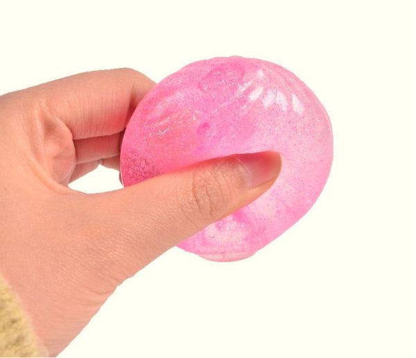 balle anti stress à paillette transparente bleu