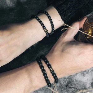 bracelet artisanal en agate noire et cuivre