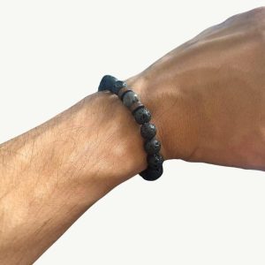 bracelet en labradorite et perles de lave pour homme