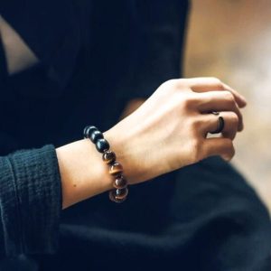 bracelet œil de tigre et obsidienne